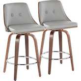 Gianna 26" Swivel Counter Stool in Walnut Wood & Light Grey Leatherette (Set of 2)